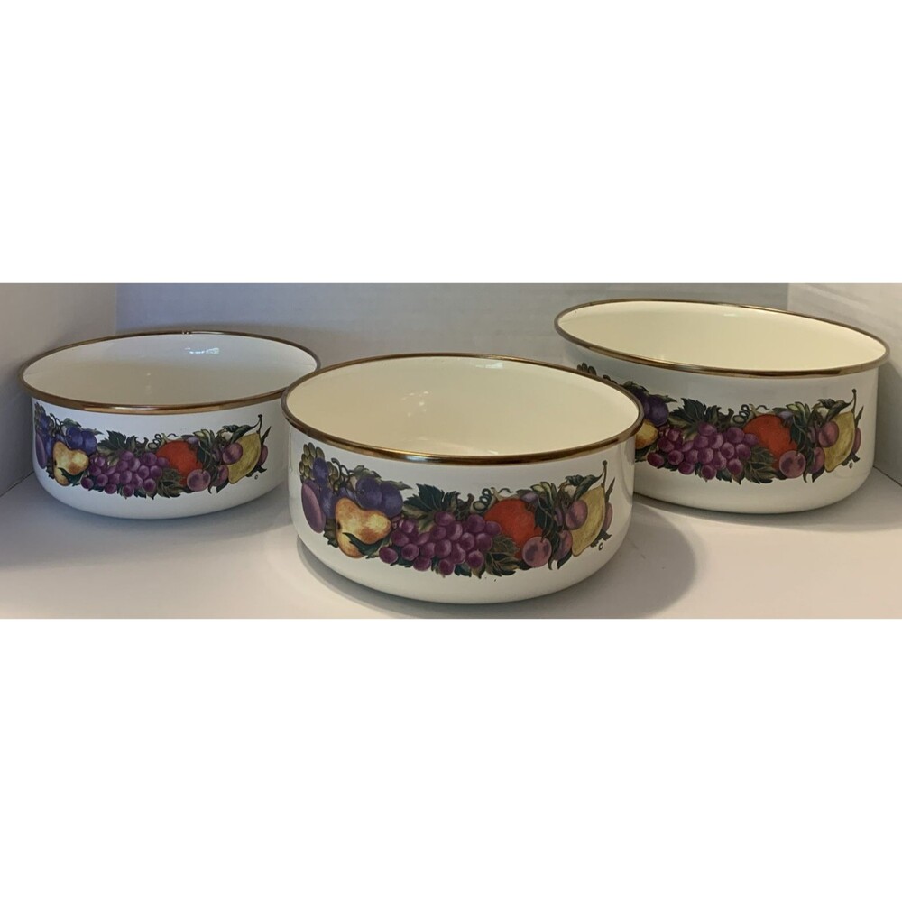 Cornucopia Enamelware Fruit Nesting Mixing Bowls Set Of 3 Enamel Metal
